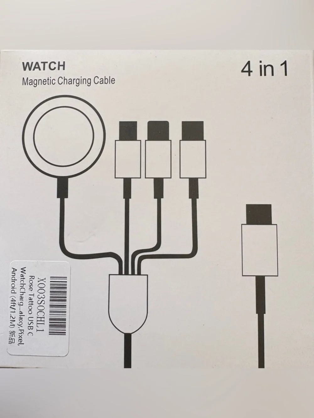 4-in-1 Magnetic Watch Charging Cable - Black